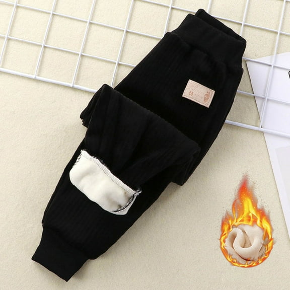 Brondbend Kids Winter Warm Pants Casual Thicked Pants Boys and Girls Elastic Waist Fashion Cotton Trousers Loose Fall Comfortable Outdoor Versatile Pants,Black