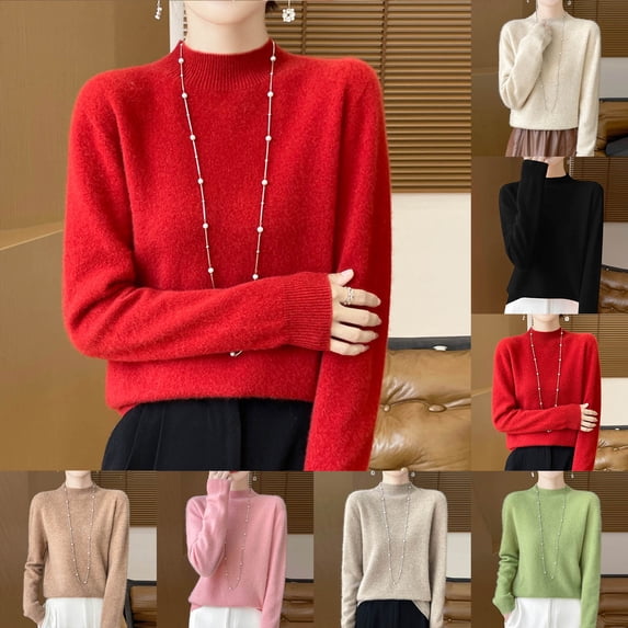 Brondbend Knitted Sweaters for Women Sweaters for Women Fall Crewneck Long Sleeved Solid Color Top Trendy Loose Thick Pullover Winter Versatile Party Warm Top,Beige