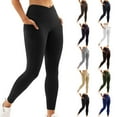 thumbnail image 1 of Brondbend Leggings for Women High Waist Yoga Pants Casual Solid Color Ankle V Crossover Seamless Stretch Butt Lifting Tights with Pocket Slim Fall Gym Workout Hiking Joggings, 1 of 7