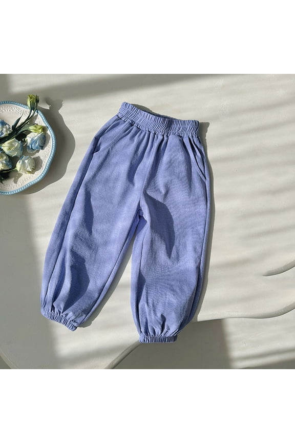 Little Girl Casual Pants toddler Kids Elastic Waisted Fashion Solid Color Drawstring Ice Silk Cute Leisure Trousers Loose Fit Fall Play Pants Comfortable,Blue