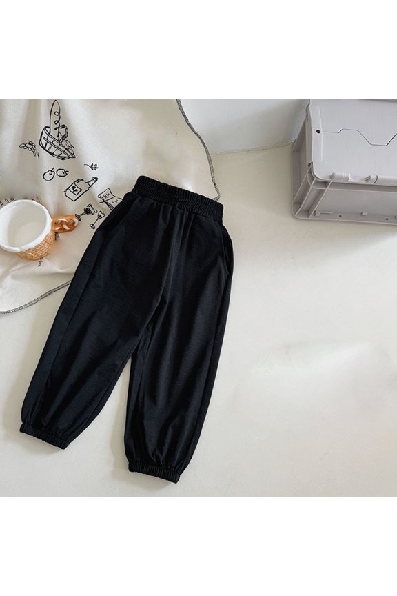 Little Girl Casual Pants toddler Kids Elastic Waisted Fashion Solid Color Drawstring Ice Silk Cute Leisure Trousers Loose Fit Fall Play Pants Comfortable,Black