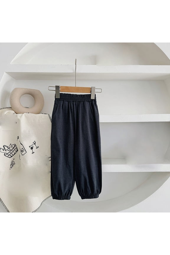 Little Girl Casual Pants toddler Kids Elastic Waisted Fashion Solid Color Drawstring Ice Silk Cute Leisure Trousers Loose Fit Fall Play Pants Comfortable,Dark Gray