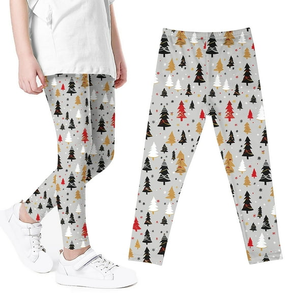 Brondbend Little Girls Leggings 3-8 Years Girls' Fashionable Christmas Printed Stretch Waisted Tights Slim Fit Fall Winter Going out Festival Party Trousers,MulticolorA