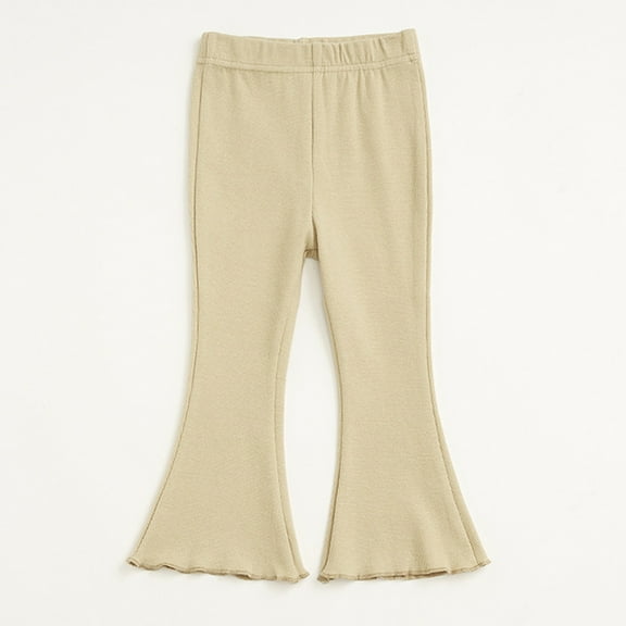 Brondbend Little Girls Leggings Flared Pants Kids toddler Solid Color Elastic Waisted Cute Casual Trousers Slim Fall Winter Comfortable Soft Joggers Pants,Beige