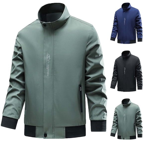 Brondbend Man Jacket Men's Winter Coats Mock Neck Long Sleeved Zipper Pocket Outerwear Solid Color Comfy Stylish Jacket Loose Work Tops Army Green