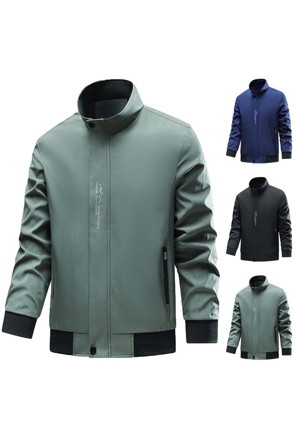 Man Jacket Men's Winter Coats Mock Neck Long Sleeved Zipper Pocket Outerwear Solid Color Comfy Stylish Jacket Loose Work Tops Army Green