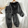 thumbnail image 1 of WWV Matching Sweat Set Pullover Hoodies for Women Long Sleeved Zipper Pullover Solid Suspenders Elastic Waist Jogger Outfits Fashion Loose Tracksuits Party Fall Winter Sets Dark Gray, 1 of 6