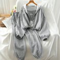 thumbnail image 1 of Brondbend Matching Sweat Set Pullover Hoodies for Women Long Sleeved Zipper Pullover Solid Suspenders Elastic Waist Jogger Outfits Fashion Loose Tracksuits Party Fall Winter Sets Gray, 1 of 6