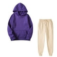thumbnail image 1 of Brondbend Matching Sweatsuit Women Women's Hoodies Pullover Long Sleeved Pocket Drawstring Pullover Solid High Waist Jogger Outfits Fashion Loose Tracksuits Vacation Fall Winter Sets Purple, 1 of 4