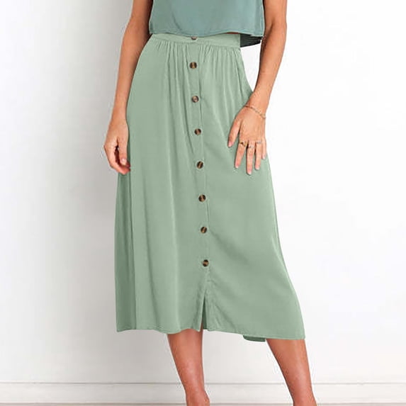 WWV Maxi Skirt for Women Elastic Waisted Front Button Skirt Dress Summer Solid Color Trendy Ladies Loose Fit Birthday Party Skirt Mint Green S