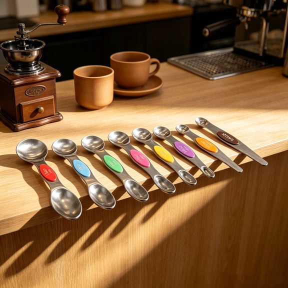 Brondbend Measuring Spoon Set 9pcs Magnetic Stainless Steel Double End Baking Coffee Marked Scale Kitchen Seasoning Tool Stackable Colorful For Home Daily Spice Use