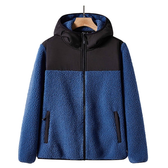 Brondbend Men Coat Man Jacket Hooded Long Sleeved Zipper Pocket Outerwear Multicolor Warm Jacket Loose Fit Going out Tops Blue