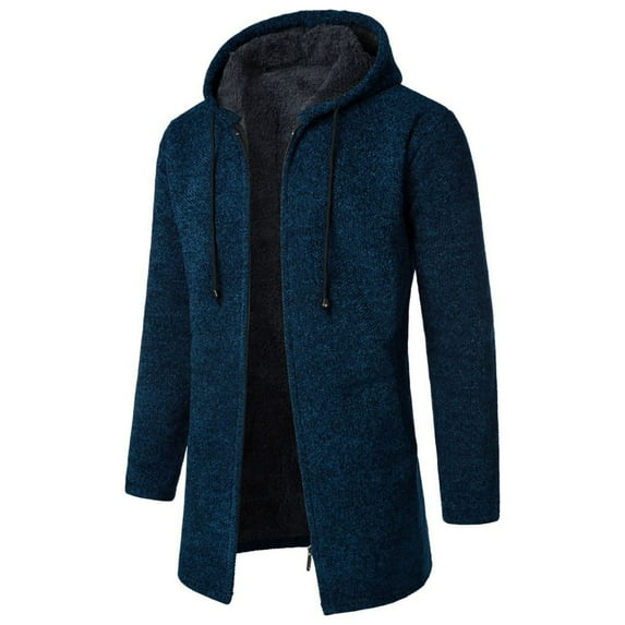 Brondbend Men Coat Men's Jackets for Fall Hooded Long Sleeved Zipper Pocket Outerwear Solid Color Comfy Jacket Loose Fit Weekend Tops Blue