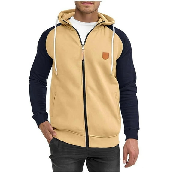 Brondbend Men Coat Mens Jackets Fall Hooded Long Sleeved Zipper Pocket Outerwear Multicolor Casual Jacket Loose Fit Going out Tops Camel