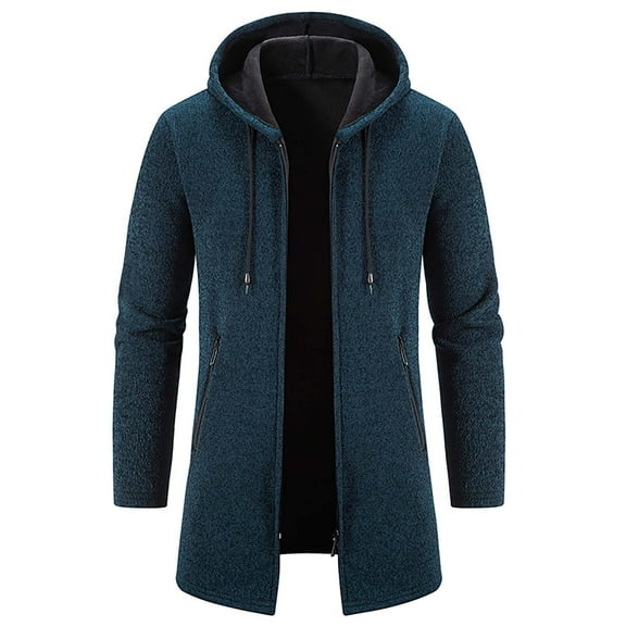 Brondbend Men Coat Mens Jackets Hooded Long Sleeved Zipper Pocket Outerwear Solid Color Comfy Jacket Loose Fit Weekend Tops Navy