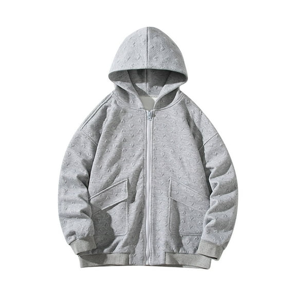 Brondbend Men Coats Fall Mens Jacket Hooded Long Sleeved Zipper Pocket Outerwear Solid Color Casual Jacket Loose Fit Holiday Tops Gray