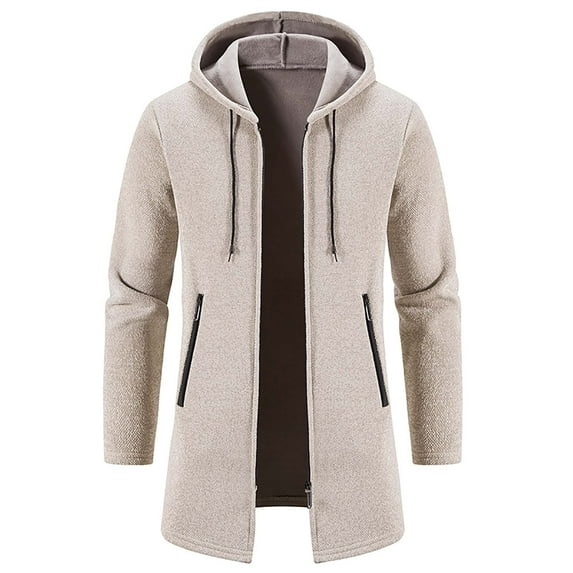 Brondbend Men Coats Winter Jackets for Men Hooded Long Sleeved Zipper Pocket Outerwear Solid Color Comfy Jacket Loose Fit Anniversary Tops Beige