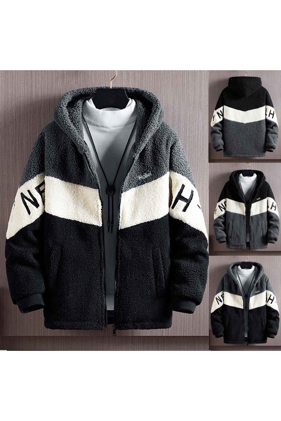 Men Coats Winter Mens Fall Jacket Hooded Long Sleeved Zipper Pocket Outerwear Printed Leisure Jacket Loose Fit Party Tops Black