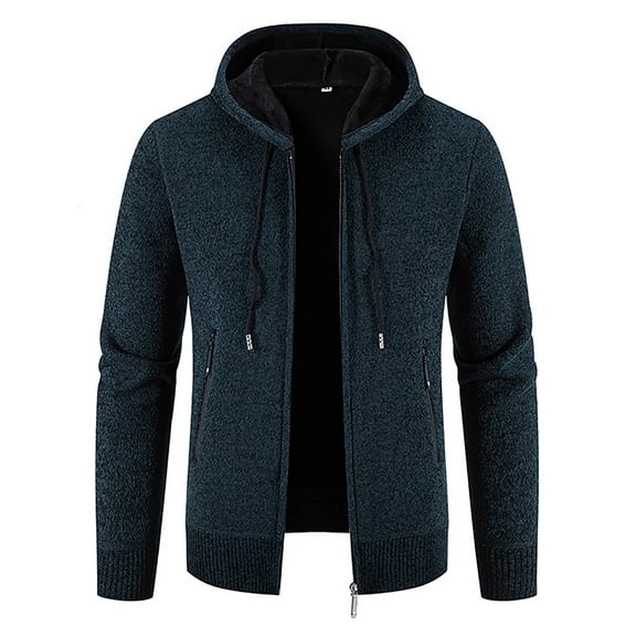 Brondbend Men Coats Winter Mens Fall Jacket Hooded Long Sleeved Zipper Pocket Outerwear Solid Color Comfy Jacket Loose Fit Holiday Tops Navy