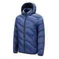 thumbnail image 1 of Brondbend Men Coats Winter Mens Fall Jackets Hooded Long Sleeved Zipper Pocket Outerwear Solid Color Warm Jacket Loose Fit Holiday Tops Blue, 1 of 6