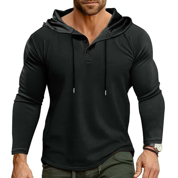 Brondbend Men Hoodie Men Hoodies Pullover Long Sleeved Button Drawstring Pullover Print Comfy Trendy Loose Tops Mountaineering Fall Winter Wear Black