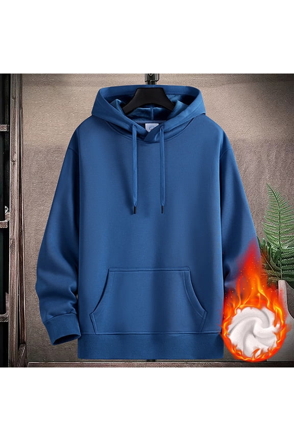 Men Hoodie Men Hoodies Pullover Long Sleeved Drawstring Pocket Pullover Solid Color Casual Warm Loose Tops Gym Running Fall Winter Wear Blue