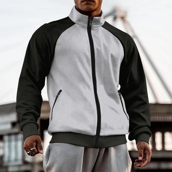 Brondbend Men Jacket Men Coats Mock Neck Long Sleeved Pocket Outerwear Multicolour Stylish Jacket Loose Anniversary Tops Gray