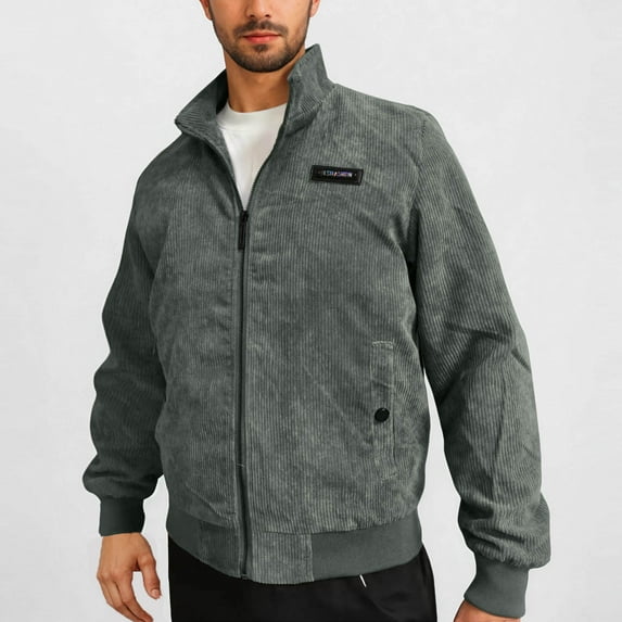 Brondbend Men Jacket Men's Coats Mock Neck Long Sleeved Zipper Pocket Outerwear Solid Color Stylish Jacket Loose Party Tops Gray