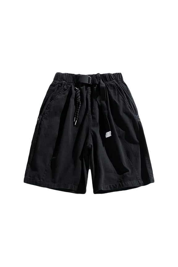 Men Shorts Cargo Mens Work Shorts Pockets Drawstring Shorts Solid Color Casual Comfy Loose Fit Climb Mountains Cotton Workwear Pants Black XXL