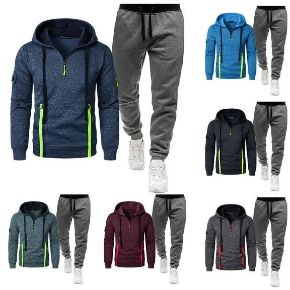 Brondbend Men Sweatsuits Sets Men Track Suits 2 Piece Set Long Sleeve Hoodie with Zipper Multiple Pockets Sweatshirt and Sweatpants Tracksuits Loose Fit Fall Winter Gym Workout Suits,Black