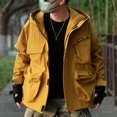thumbnail image 1 of Brondbend Men Waterproof Jacket Men Solid Color Zipper Long Sleeved Pocket Drawstring Hooded Workwear Windproof Outdoor Hiking Suit Jacket Loose Fit Trendy Versatile,Yellow, 1 of 6