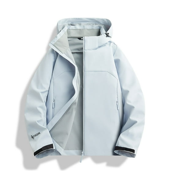 Brondbend Men Waterproof Jacket Men's Fall Multicolour Windproof Workwear Long Sleeved Lapel Full Zipper Casual Jacket Loose Fit Fall Winter Outdoor Hiking Workout,Light Blue