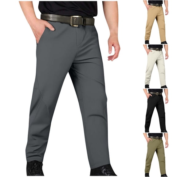 Brondbend Men's Big and Tall Dress Pants Mens Straight Leg Pants Elastic Waist Zipper Pocket Trousers Solid Breathable Waterproof Wrinkle-Free Trousers Classic Fit Office Work Suit Pants