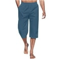 thumbnail image 1 of WWV Men's Capri Pants Cropped Pants Men Pocket Drawstring Elastic Waist Trousers Solid Color Trendy Relaxed Fit Anniversary Pants Dark Blue L, 1 of 5