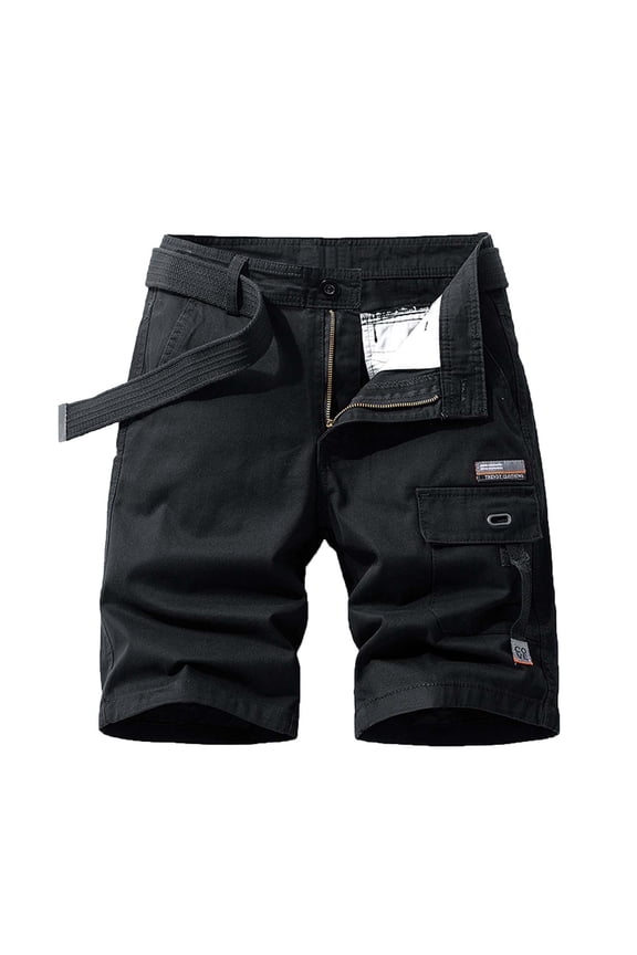 Men’s Cargo Shorts Men's Work Shorts Pockets Zipper Button Shorts Solid Color Fashion Casual Loose Fit Outdoor Running Workwear Pants Black XL