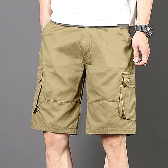 Brondbend Men's Cargo Shorts Mens Work Shorts Multi Pockets Button Shorts Solid Color Trendy Loose Fit Outdoor Sports Workwear Pants Yellow XXXXXXL