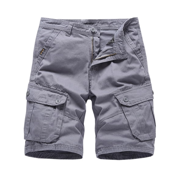 WWV Men's Cargo Shorts Work Shorts for Men Multi Pockets Zipper Shorts Solid Color Trendy Loose Fit Fitness Sports Workwear Pants Gray XL