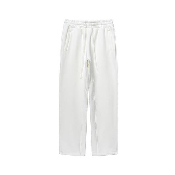 Brondbend Casual Pants Mens Straight Fit Pants Stretchy Waist Drawstring Pocket Trousers Solid Thick Warm Loose Trousers Work Fall Winter Pants White