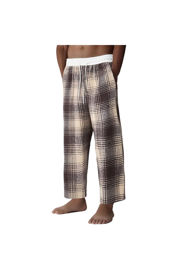 Men's Casual Pants Mens Pants Straight Fit Elastic High Waist Drawstring Pocket Trousers Plaid Vintage Loose Trousers Anniversary Fall Winter Pants