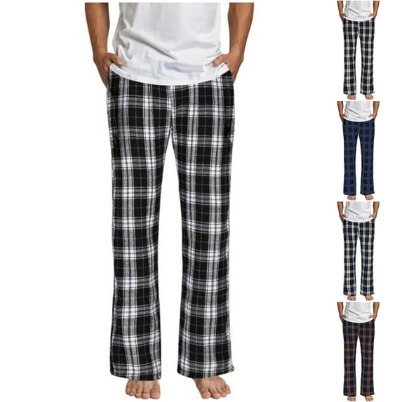 Brondbend Mens Pants Casual Straight Pants for Men Stretchy Waist Drawstring Pocket Trousers Plaid Comfortable Loose Trousers Holiday Fall Winter Pants Black