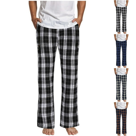 Brondbend Mens Pants Casual Straight Pants for Men Stretchy Waist Drawstring Pocket Trousers Plaid Comfortable Loose Trousers Holiday Fall Winter Pants Black