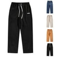 thumbnail image 1 of Brondbend Casual Pants Mens Pants Straight Fit Stretchy Waist Drawstring Pocket Trousers Solid Comfortable Regular Fit Trousers Holiday Fall Winter Pants Black, 1 of 7