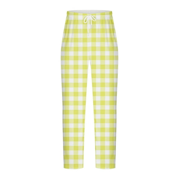 Brondbend Pants Men Casual Straight Pants for Men Elastic High Waisted Home Trousers Plaid Comfortable Loose Trousers Workout Fall Winter Pants Yellow