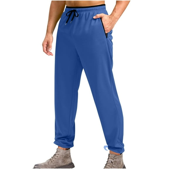 Brondbend Casual Pants Mens Pants Straight Fit Stretchy Waist Drawstring Pocket Trousers Print Comfortable Loose Trousers at Home Fall Winter Pants Blue