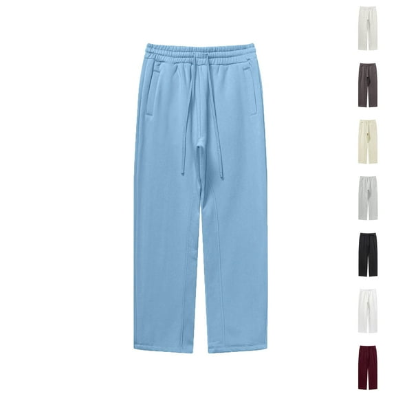 Brondbend Casual Mens Pants Mens Pants Straight Fit Stretchy Waist Drawstring Pocket Trousers Solid Thick Warm Loose Trousers Weekend Fall Winter Pants Beige