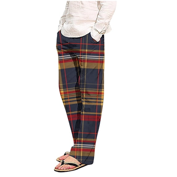 Brondbend Pants Men Casual Straight Leg Pants Men Elastic High Waisted Home Trousers Plaid Comfortable Loose Trousers Workout Fall Winter Pants White