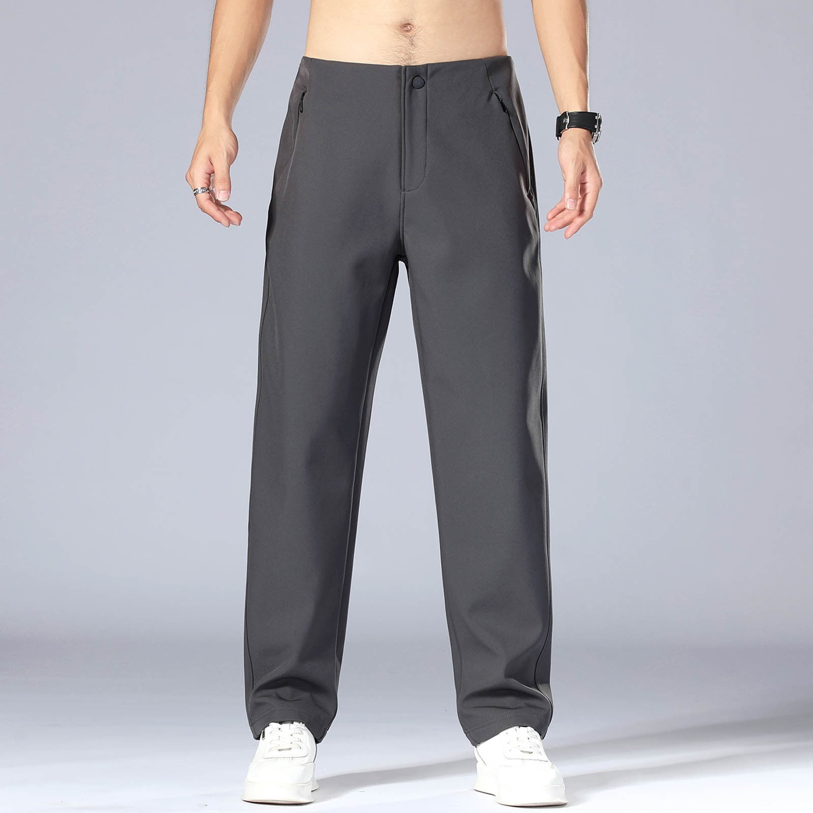 Brondbend Men's Casual Pants Straight Pants for Men Elastic Waist Front ...