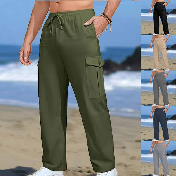 Brondbend Men's Casual Pants Mens Pants Straight Fit Elastic High Waist Drawstring Pocket Trousers Plaid Vintage Loose Trousers Anniversary Fall Winter Pants