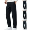 thumbnail image 1 of Brondbend Casual Pants Mens Straight Fit Pants Elastic Waist Front Flat Pocket Trousers Breathable Comfortable Regular Fit Trousers Club Fall Winter Pants Black, 1 of 7