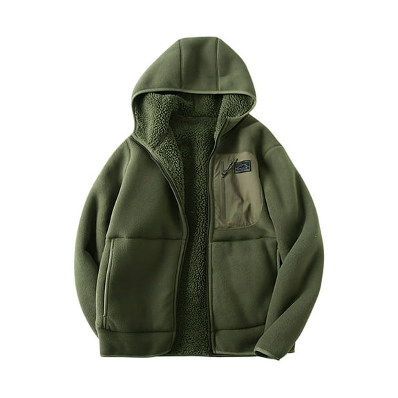 Brondbend Men's Coat Jacket Mens Hooded Long Sleeved Zipper Pocket Outerwear Solid Color Casual Jacket Loose Fit Travel Tops Army Green